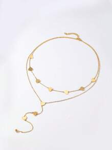 1 cái Thời Trang Bằng Thép Không Gỉ Trái Tim Trim Lớp Vòng Cổ Trang Trí Hàng Ngày của Phụ Nữ - Vàng - Xem 1