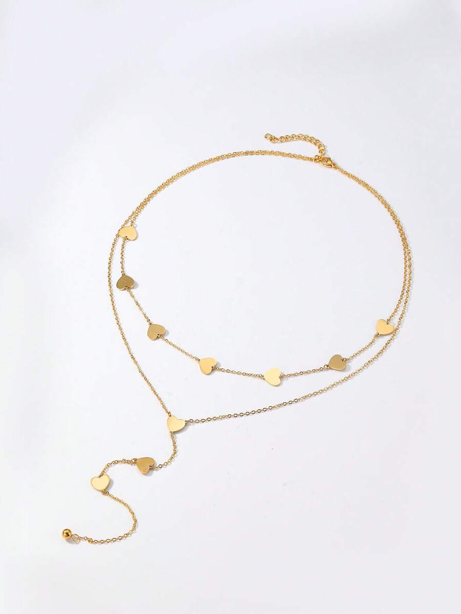 1 cái Thời Trang Bằng Thép Không Gỉ Trái Tim Trim Lớp Vòng Cổ Trang Trí Hàng Ngày của Phụ Nữ - Vàng - Xem 1