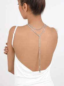 水鑽裝飾Y字項鍊 - 銀色 - 查看 4