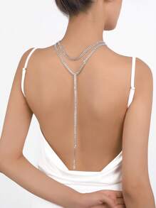 水鑽裝飾Y字項鍊 - 銀色 - 查看 5