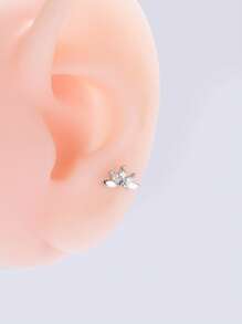 1pc Cubic Zirconia Decor Stud Earring - Silver - View 1