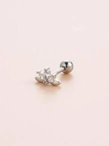 1pc Cubic Zirconia Decor Stud Earring - Silver - View 2
