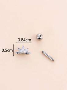 1pc Cubic Zirconia Decor Stud Earring - Silver - View 3