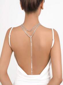 水鑽裝飾Y字項鍊 - 銀色 - 查看 6