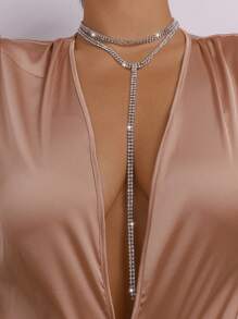 水鑽裝飾Y字項鍊 - 銀色 - 查看 7