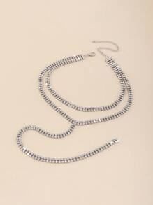 水鑽裝飾Y字項鍊 - 銀色 - 查看 9