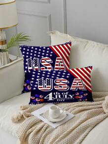 1入組獨立日星星和標語圖形靠墊套無填充物織物抱枕套適用於沙發沙發客廳 - 彩色 - 查看 5