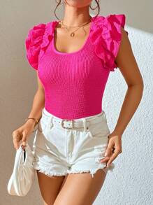 SHEIN Privé Top tank unicolor ribete con fruncido - Rosa Fucsia - Ver 1