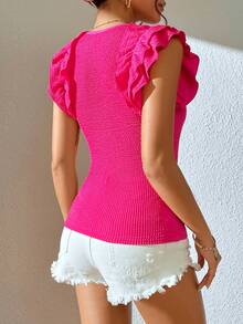SHEIN Privé Top tank unicolor ribete con fruncido - Rosa Fucsia - Ver 2