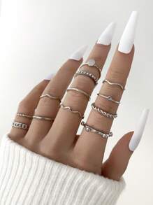 12入組水鑽裝飾戒指 - 銀色 - 查看 1