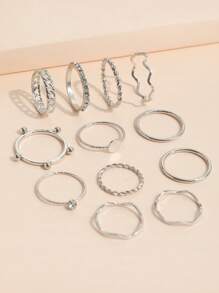 12入組水鑽裝飾戒指 - 銀色 - 查看 3