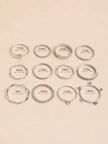 12入組水鑽裝飾戒指 - 銀色 - 查看 4