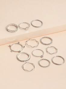 12入組水鑽裝飾戒指 - 銀色 - 查看 5