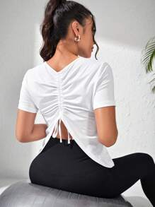 SHEIN Sports Women's Solid Crew Neck Raglan Sleeve Short Sleeve Fitted Seamless Active T-Shirtworkout Tank Top