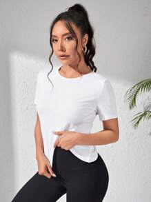 SHEIN Sports Women's Solid Crew Neck Raglan Sleeve Short Sleeve Fitted Seamless Active T-Shirtworkout Tank Top