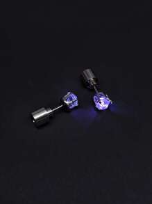 1對時尚水鑽裝飾耳釘適合女士日常裝飾 - 紫色 - 查看 1