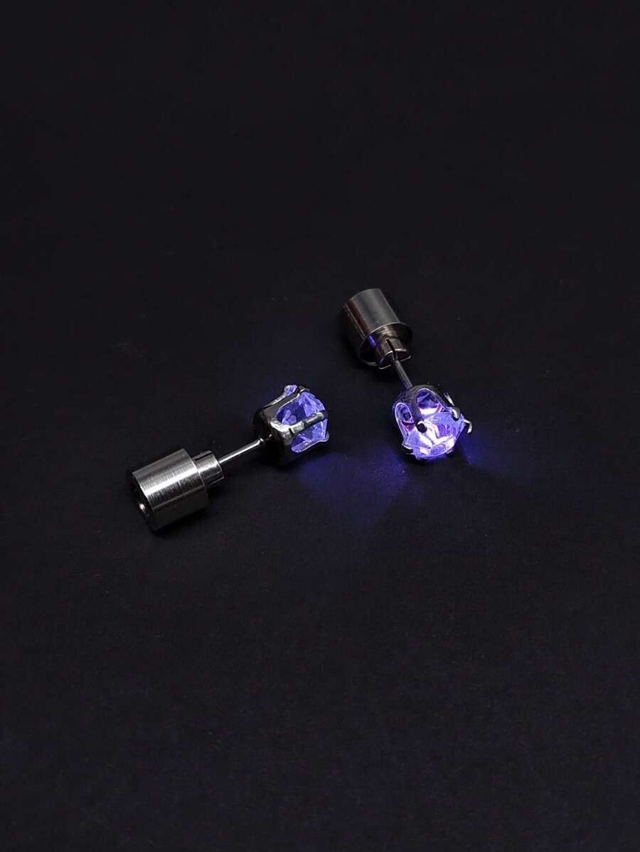 1對時尚水鑽裝飾耳釘適合女士日常裝飾 - 紫色 - 查看 1