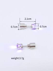 1對時尚水鑽裝飾耳釘適合女士日常裝飾 - 紫色 - 查看 3