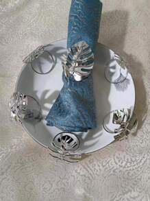 6入組葉子設計餐巾環銀色餐巾扣適用於餐桌 - 銀色 - 查看 1