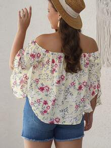 Áo sơ mi Plus Size Hoa Tất cả trên in Boho - Màu vàng - Xem 2