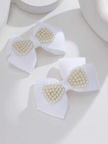14件以上珍珠爱心蝴蝶结发夹套装，适合日常佩戴和派对的少女风发饰 - 白色 - 查看 1