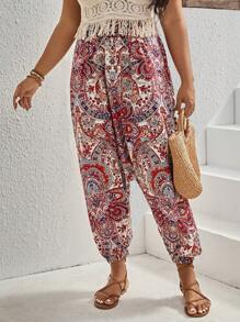 SHEIN VCAY 大碼佩斯利印花蘿蔔褲 - 彩色 - 查看 3