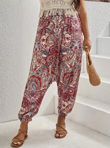 SHEIN VCAY 大碼佩斯利印花蘿蔔褲 - 彩色 - 查看 5