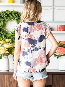 Tie Dye Notched Neck Blouse - Multicolor - View 2