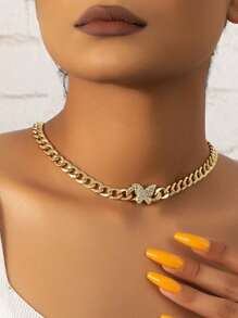 水鑽蝴蝶裝飾項鍊適合女士適合派對宴會婚禮 - 金色 - 查看 1