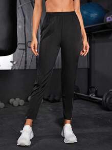 Solid Elastic Waist Zipper Hem Sports Pants - Black - View 2