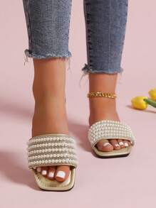 1 双女士珍珠水钻装饰凉鞋 - 金色 - 查看 5