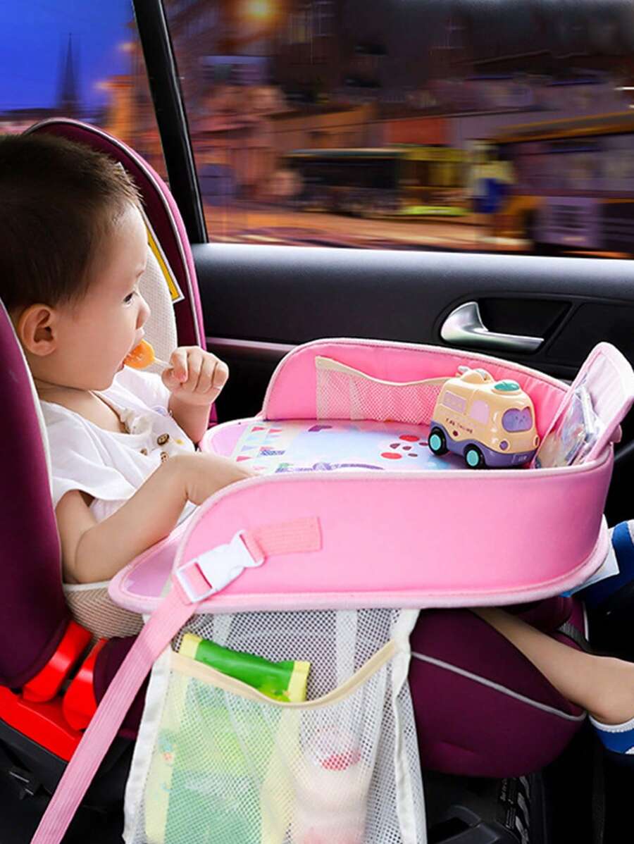 1pc Car Seat Waterproof Storage Dining Tray - Pink - View 1
