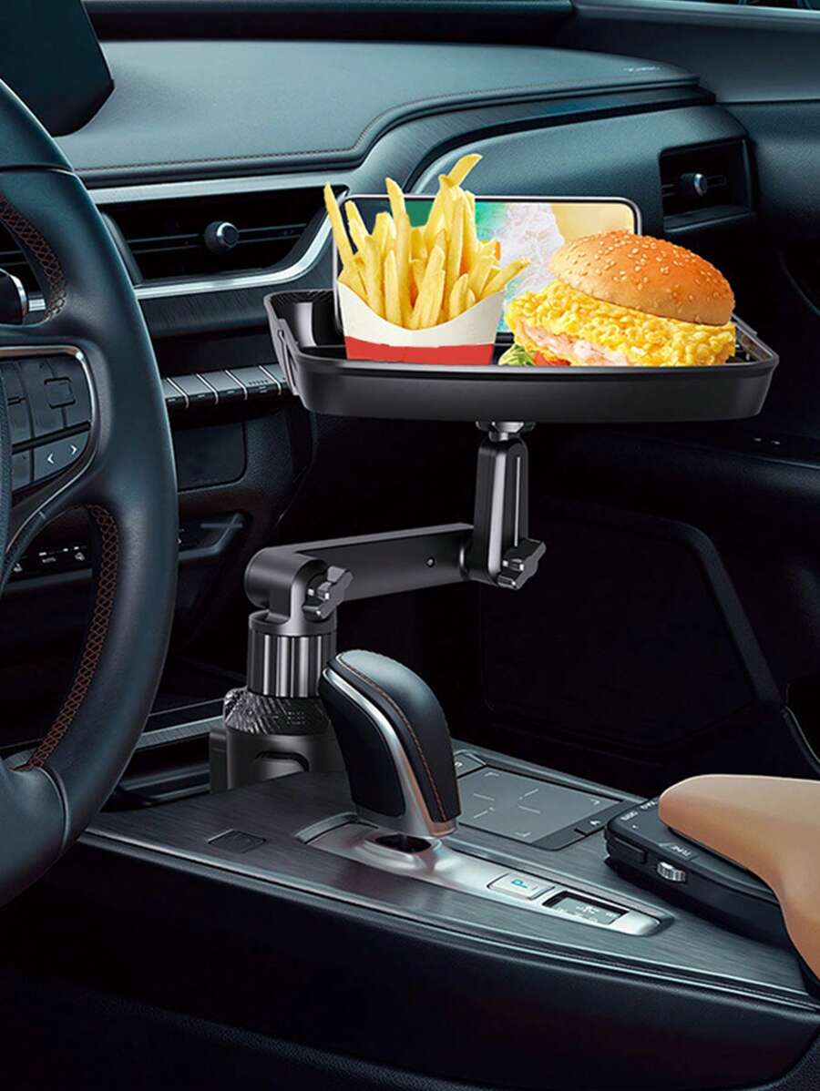 1個多功能汽車杯架桌,汽車手機架,食物托盤,飲料和咖啡,小桌子,收納架,通用設計 - 黑色 - 查看 1