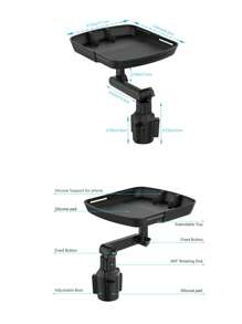 1個多功能汽車杯架桌,汽車手機架,食物托盤,飲料和咖啡,小桌子,收納架,通用設計 - 黑色 - 查看 4