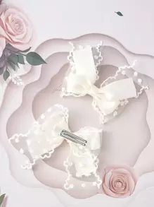 2个蕾丝蝴蝶结发夹，优雅女士风格，飘逸灵动 - 米色 - 查看 3