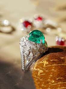 1 chiếc nhẫn trang trí bằng đá rhinestone quyến rũ dành cho phụ nữ để trang trí hàng ngày - Bạc - Xem 2