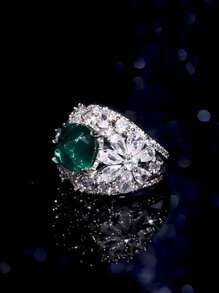 1 chiếc nhẫn trang trí bằng đá rhinestone quyến rũ dành cho phụ nữ để trang trí hàng ngày - Bạc - Xem 3
