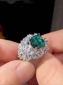 1 chiếc nhẫn trang trí bằng đá rhinestone quyến rũ dành cho phụ nữ để trang trí hàng ngày - Bạc - Xem 5