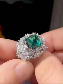 1 chiếc nhẫn trang trí bằng đá rhinestone quyến rũ dành cho phụ nữ để trang trí hàng ngày - Bạc - Xem 6