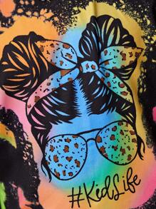 SHEIN Ensemble t-shirt à col rond et short pour jeune fille préado, simple et décontracté, avec portrait imprimé, idéal pour l'été, les vacances et les voyages