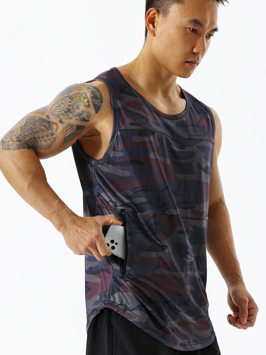 Men Camo Print Sports Tank Top - Multicolor - View 1