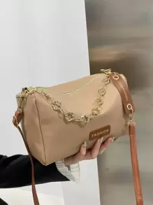 Da giả Hoa & Thư Patch trang trí Túi Bucket Đối với - Màu Khaki - Xem 4