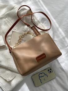 Da giả Hoa & Thư Patch trang trí Túi Bucket Đối với - Màu Khaki - Xem 8