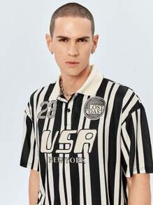 ROMWE MEN Street Life Guys Striped Letter Graphic Polo Shirt - Multicolor - View 5