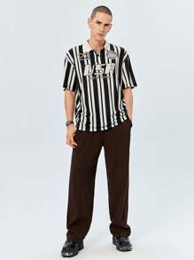 ROMWE MEN Street Life Guys Striped Letter Graphic Polo Shirt - Multicolor - View 6