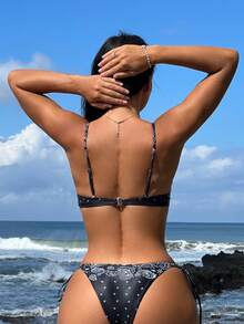 Paisley Print Tie Side Bikini Set Summer - Black - View 2