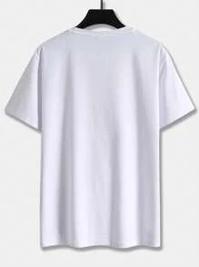 ROMWE MEN Guys Butterfly & Letter Graphic Drop Shoulder Tee - White - View 2