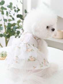 1入組花卉刺繡寵物連衣裙適用於狗狗和貓適合夏天 - 彩色 - 查看 1