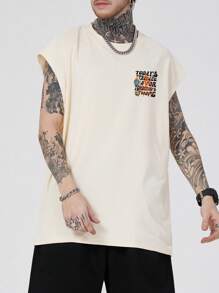 ROMWE MEN Street Life Men Slogan & Skeleton Graphic Tank Top, School - Khaki - View 5