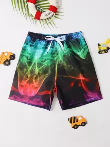 Tween Boy 1pc Smog Print Drawstring Waist Swim Shorts